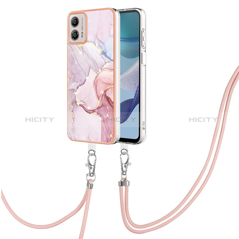 Handyhülle Silikon Hülle Gummi Schutzhülle Flexible Modisch Muster mit Schlüsselband Lanyard YB5 für Motorola Moto G53 5G Rosa Plus