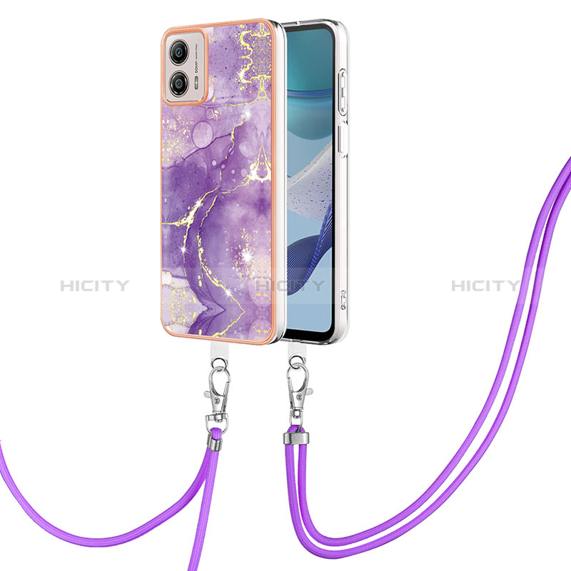 Handyhülle Silikon Hülle Gummi Schutzhülle Flexible Modisch Muster mit Schlüsselband Lanyard YB5 für Motorola Moto G53 5G Violett Plus