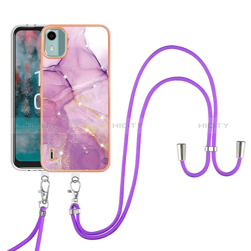 Handyhülle Silikon Hülle Gummi Schutzhülle Flexible Modisch Muster mit Schlüsselband Lanyard YB5 für Nokia C12 Helles Lila