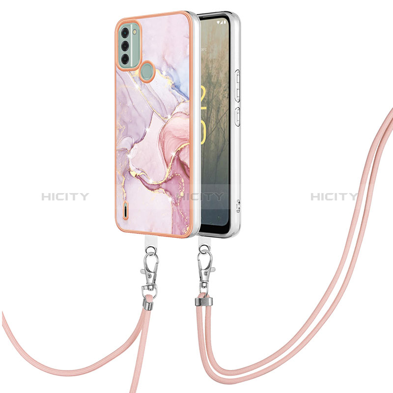 Handyhülle Silikon Hülle Gummi Schutzhülle Flexible Modisch Muster mit Schlüsselband Lanyard YB5 für Nokia C31 Rosa Plus