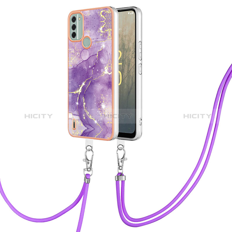 Handyhülle Silikon Hülle Gummi Schutzhülle Flexible Modisch Muster mit Schlüsselband Lanyard YB5 für Nokia C31 Violett