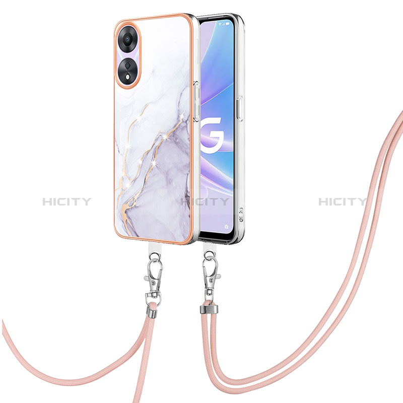 Handyhülle Silikon Hülle Gummi Schutzhülle Flexible Modisch Muster mit Schlüsselband Lanyard YB5 für Oppo A58 5G Weiß