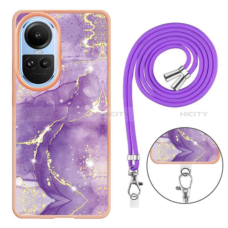 Handyhülle Silikon Hülle Gummi Schutzhülle Flexible Modisch Muster mit Schlüsselband Lanyard YB5 für Oppo Reno10 5G groß