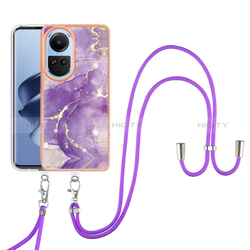 Handyhülle Silikon Hülle Gummi Schutzhülle Flexible Modisch Muster mit Schlüsselband Lanyard YB5 für Oppo Reno10 5G groß