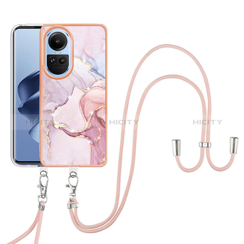 Handyhülle Silikon Hülle Gummi Schutzhülle Flexible Modisch Muster mit Schlüsselband Lanyard YB5 für Oppo Reno10 5G groß