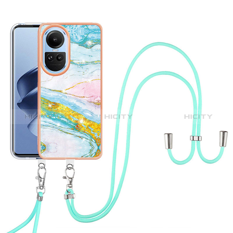 Handyhülle Silikon Hülle Gummi Schutzhülle Flexible Modisch Muster mit Schlüsselband Lanyard YB5 für Oppo Reno10 5G groß