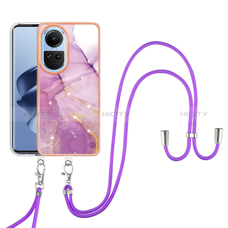 Handyhülle Silikon Hülle Gummi Schutzhülle Flexible Modisch Muster mit Schlüsselband Lanyard YB5 für Oppo Reno10 5G groß