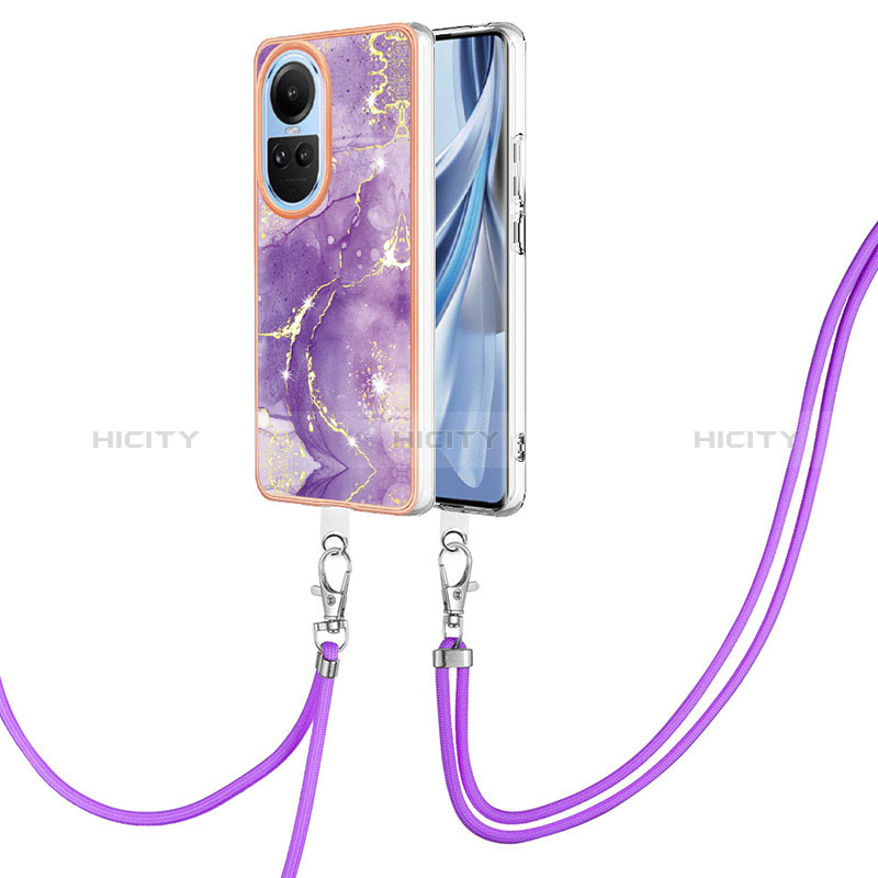 Handyhülle Silikon Hülle Gummi Schutzhülle Flexible Modisch Muster mit Schlüsselband Lanyard YB5 für Oppo Reno10 5G groß