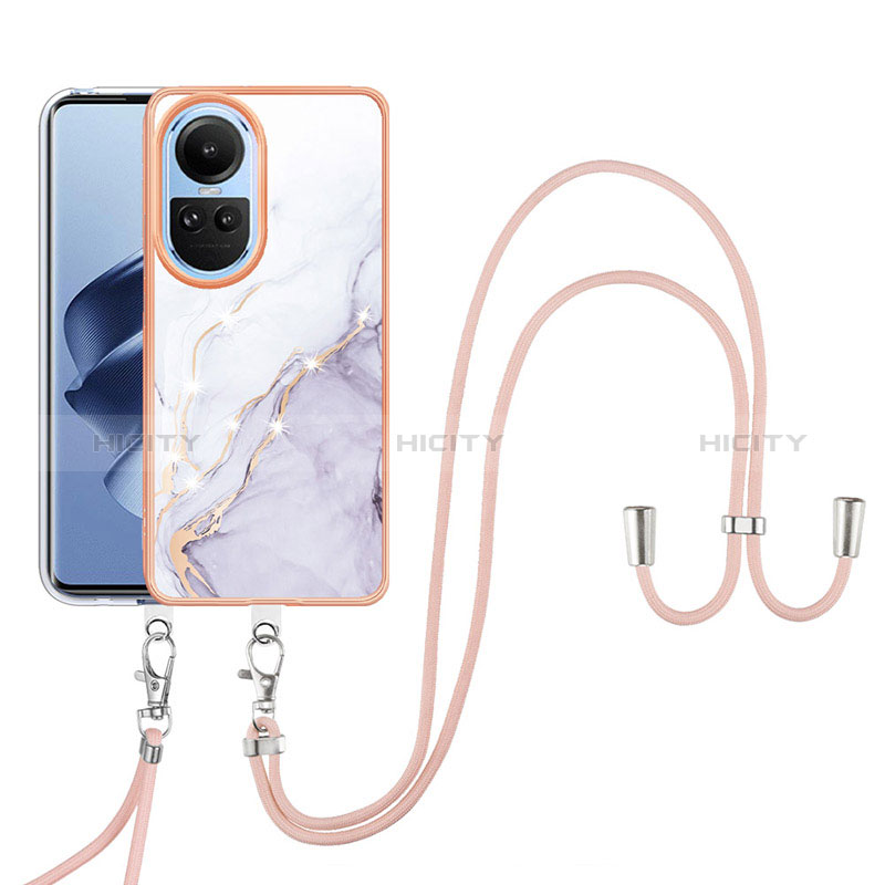 Handyhülle Silikon Hülle Gummi Schutzhülle Flexible Modisch Muster mit Schlüsselband Lanyard YB5 für Oppo Reno10 Pro 5G Weiß Plus