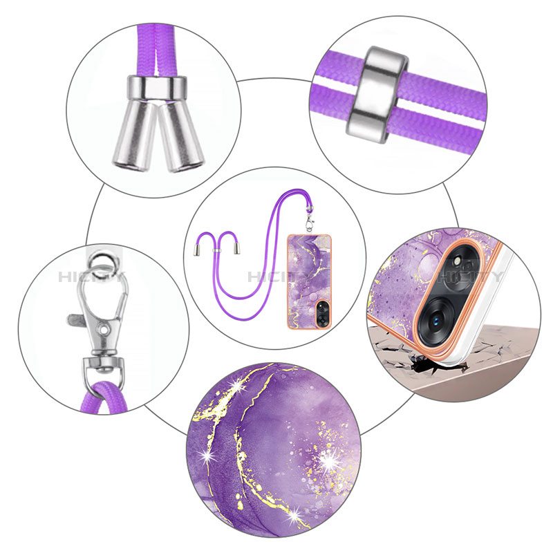 Handyhülle Silikon Hülle Gummi Schutzhülle Flexible Modisch Muster mit Schlüsselband Lanyard YB5 für Oppo Reno8 T 4G