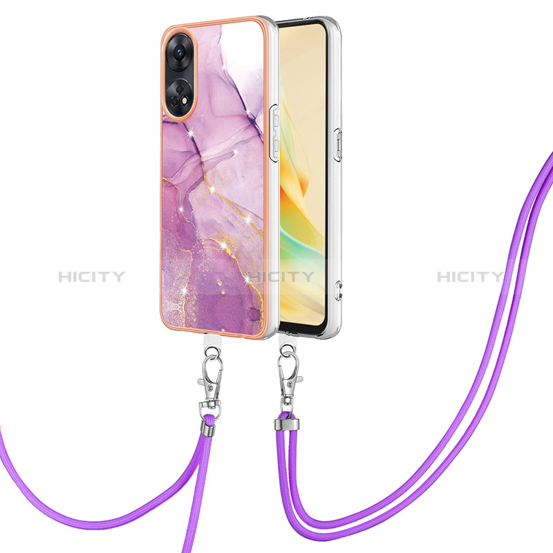 Handyhülle Silikon Hülle Gummi Schutzhülle Flexible Modisch Muster mit Schlüsselband Lanyard YB5 für Oppo Reno8 T 4G Helles Lila Plus