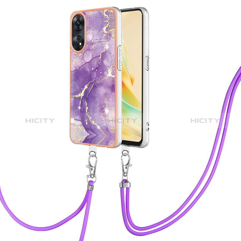 Handyhülle Silikon Hülle Gummi Schutzhülle Flexible Modisch Muster mit Schlüsselband Lanyard YB5 für Oppo Reno8 T 4G Violett