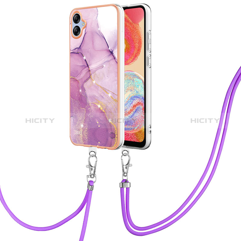 Handyhülle Silikon Hülle Gummi Schutzhülle Flexible Modisch Muster mit Schlüsselband Lanyard YB5 für Samsung Galaxy A04 4G Helles Lila