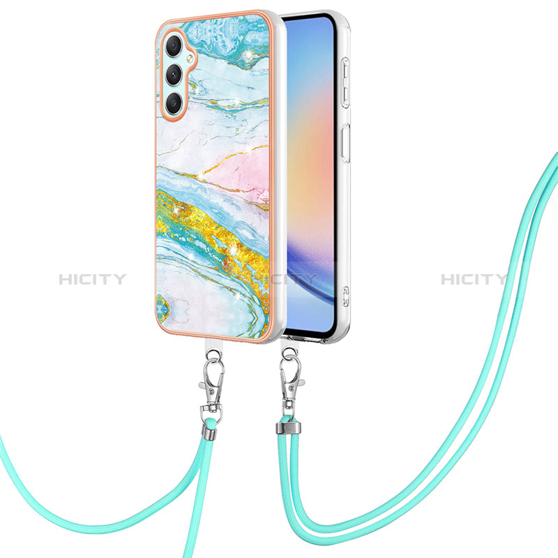 Handyhülle Silikon Hülle Gummi Schutzhülle Flexible Modisch Muster mit Schlüsselband Lanyard YB5 für Samsung Galaxy A24 4G groß