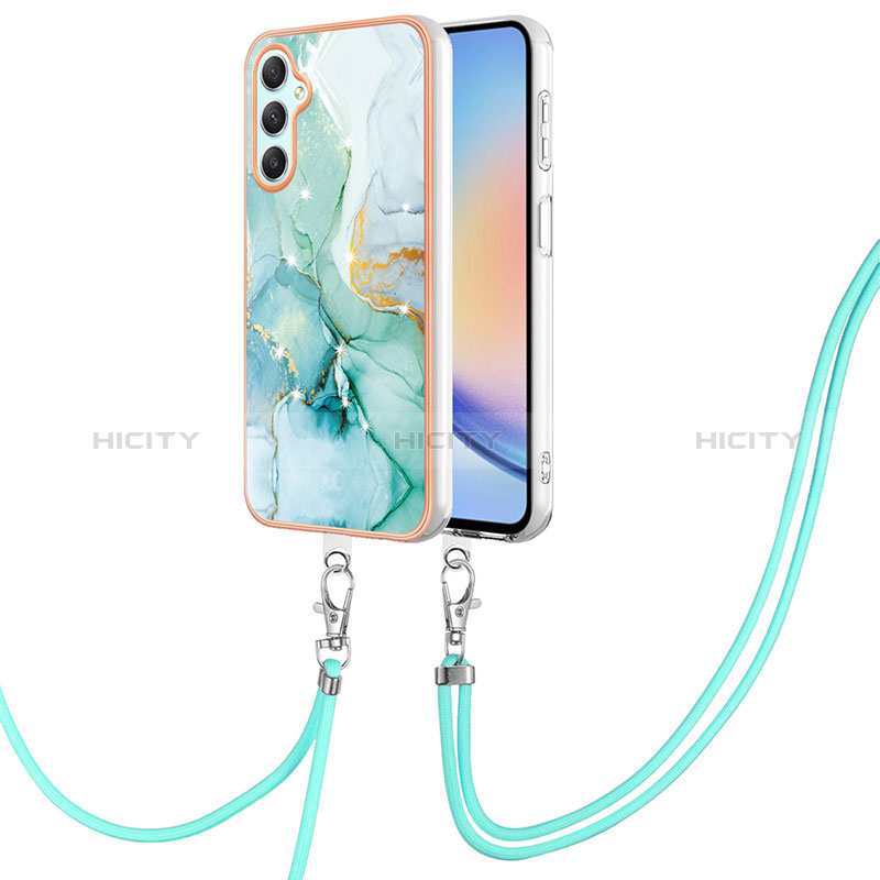 Handyhülle Silikon Hülle Gummi Schutzhülle Flexible Modisch Muster mit Schlüsselband Lanyard YB5 für Samsung Galaxy A24 4G groß