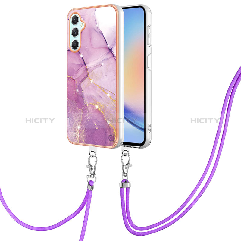 Handyhülle Silikon Hülle Gummi Schutzhülle Flexible Modisch Muster mit Schlüsselband Lanyard YB5 für Samsung Galaxy A24 4G groß