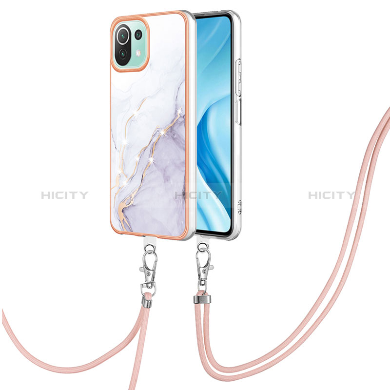 Handyhülle Silikon Hülle Gummi Schutzhülle Flexible Modisch Muster mit Schlüsselband Lanyard YB5 für Xiaomi Mi 11 Lite 4G Weiß