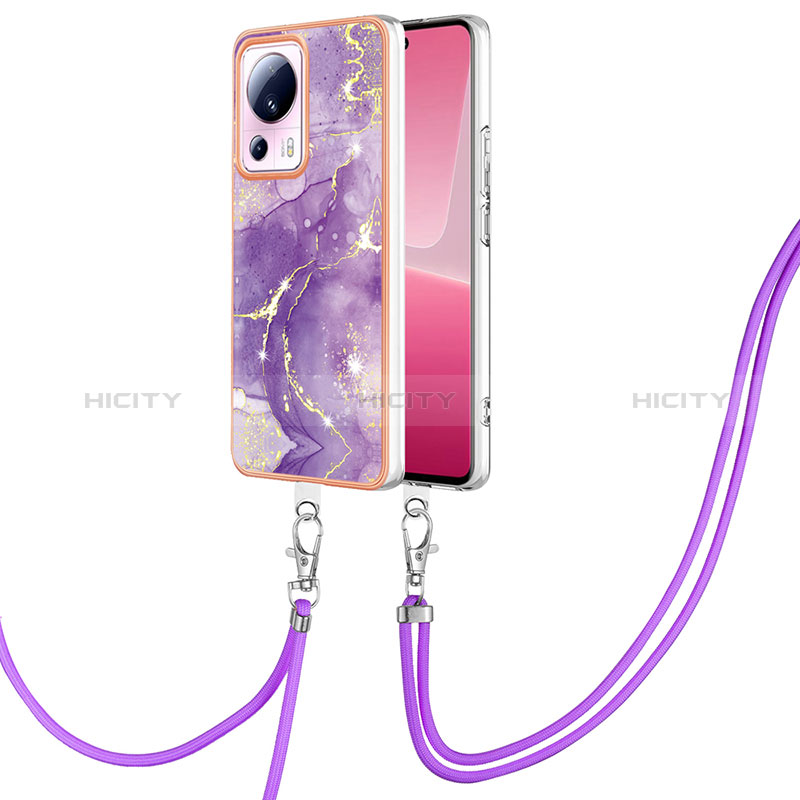 Handyhülle Silikon Hülle Gummi Schutzhülle Flexible Modisch Muster mit Schlüsselband Lanyard YB5 für Xiaomi Mi 13 Lite 5G Violett