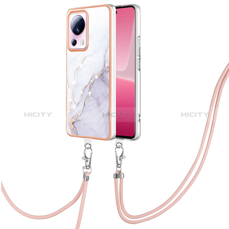 Handyhülle Silikon Hülle Gummi Schutzhülle Flexible Modisch Muster mit Schlüsselband Lanyard YB5 für Xiaomi Mi 13 Lite 5G Weiß Plus