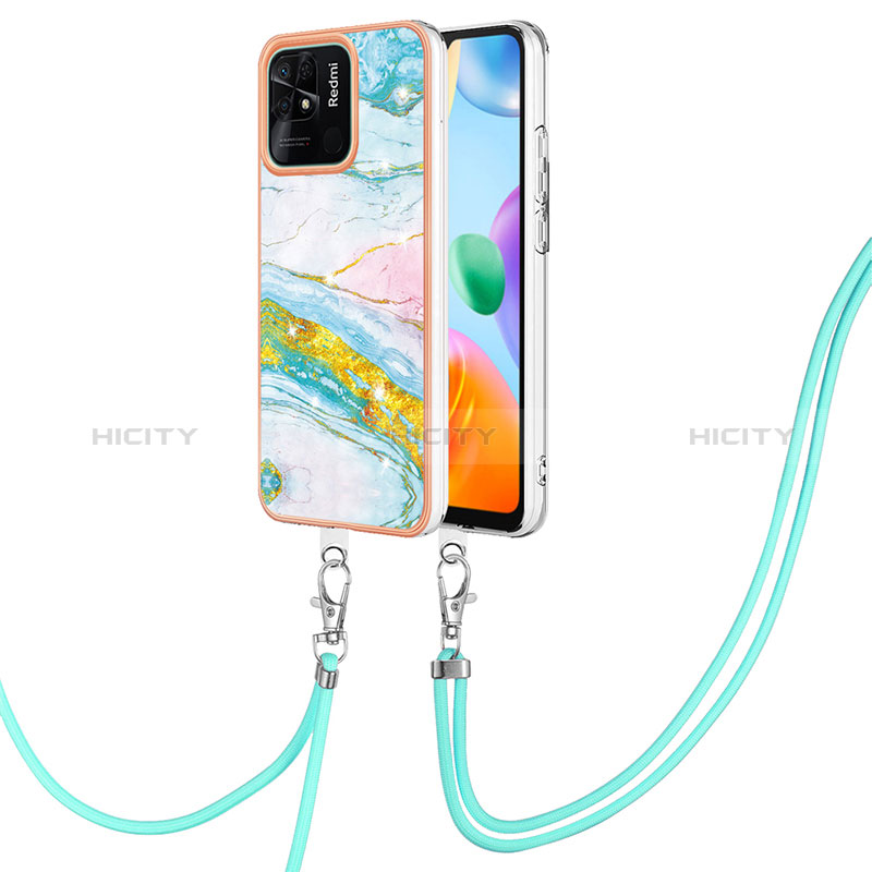 Handyhülle Silikon Hülle Gummi Schutzhülle Flexible Modisch Muster mit Schlüsselband Lanyard YB5 für Xiaomi Redmi 10 India groß