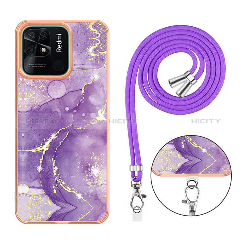 Handyhülle Silikon Hülle Gummi Schutzhülle Flexible Modisch Muster mit Schlüsselband Lanyard YB5 für Xiaomi Redmi 10 India groß