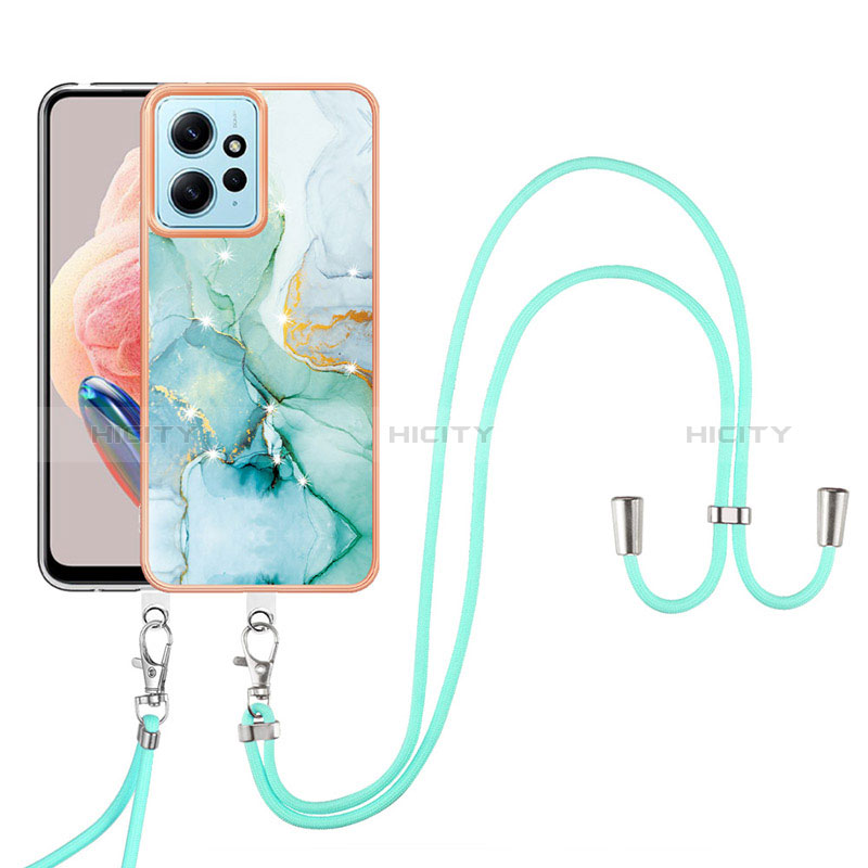 Handyhülle Silikon Hülle Gummi Schutzhülle Flexible Modisch Muster mit Schlüsselband Lanyard YB5 für Xiaomi Redmi Note 12 4G Grün