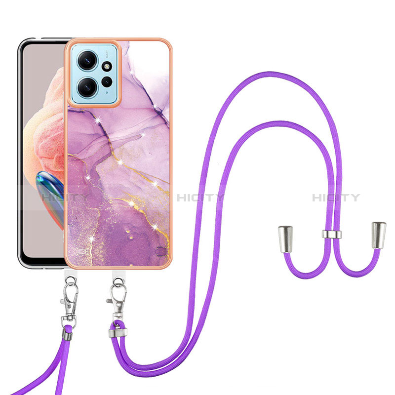 Handyhülle Silikon Hülle Gummi Schutzhülle Flexible Modisch Muster mit Schlüsselband Lanyard YB5 für Xiaomi Redmi Note 12 4G Violett