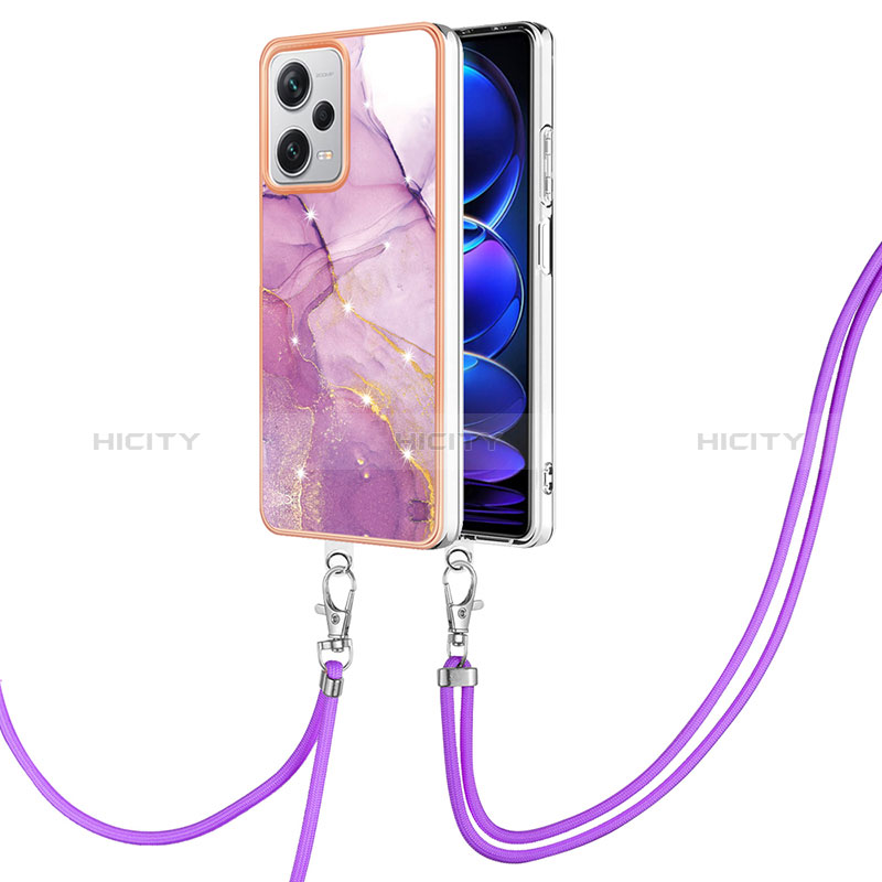 Handyhülle Silikon Hülle Gummi Schutzhülle Flexible Modisch Muster mit Schlüsselband Lanyard YB5 für Xiaomi Redmi Note 12 Explorer Helles Lila