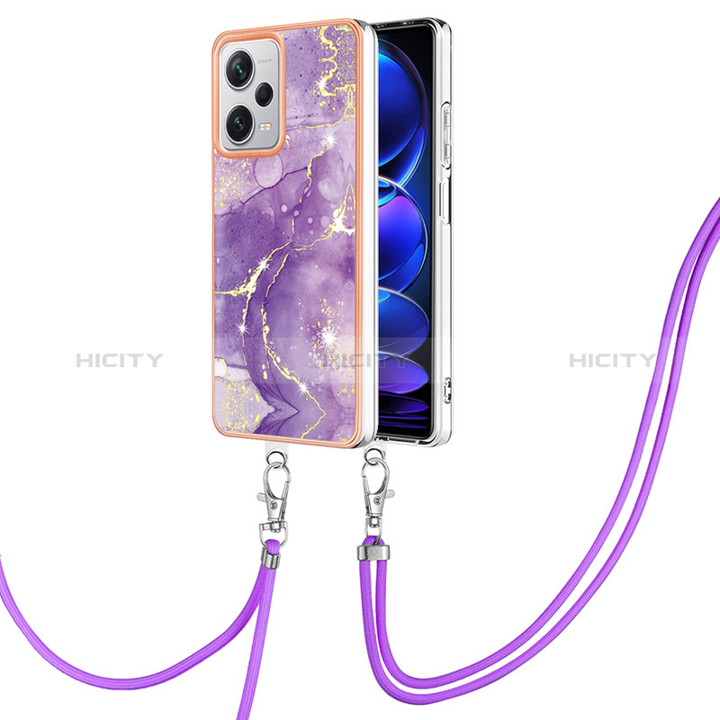 Handyhülle Silikon Hülle Gummi Schutzhülle Flexible Modisch Muster mit Schlüsselband Lanyard YB5 für Xiaomi Redmi Note 12 Explorer Violett