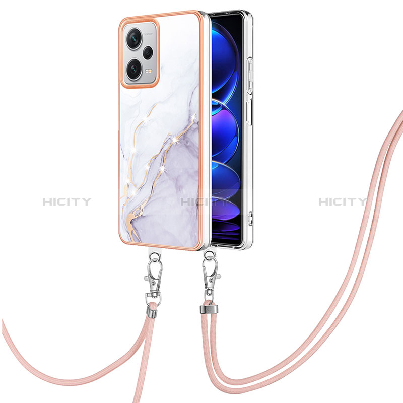 Handyhülle Silikon Hülle Gummi Schutzhülle Flexible Modisch Muster mit Schlüsselband Lanyard YB5 für Xiaomi Redmi Note 12 Explorer Weiß Plus