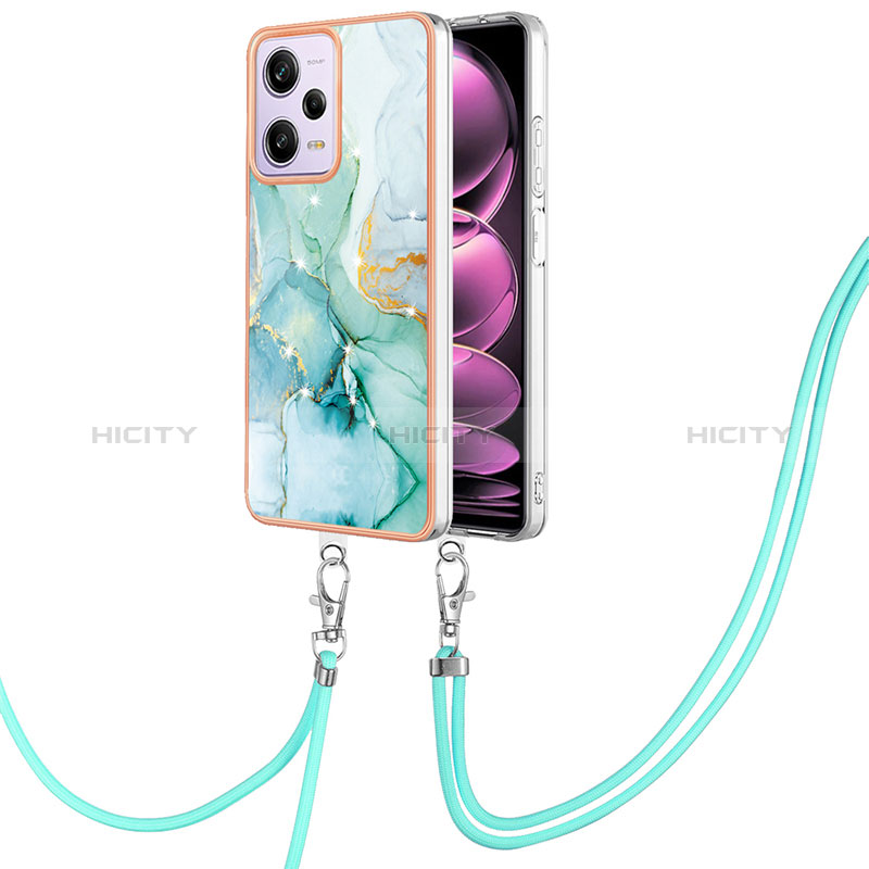 Handyhülle Silikon Hülle Gummi Schutzhülle Flexible Modisch Muster mit Schlüsselband Lanyard YB5 für Xiaomi Redmi Note 12 Pro 5G Grün