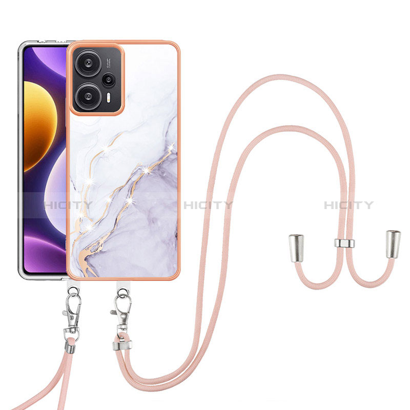 Handyhülle Silikon Hülle Gummi Schutzhülle Flexible Modisch Muster mit Schlüsselband Lanyard YB5 für Xiaomi Redmi Note 12 Turbo 5G Weiß