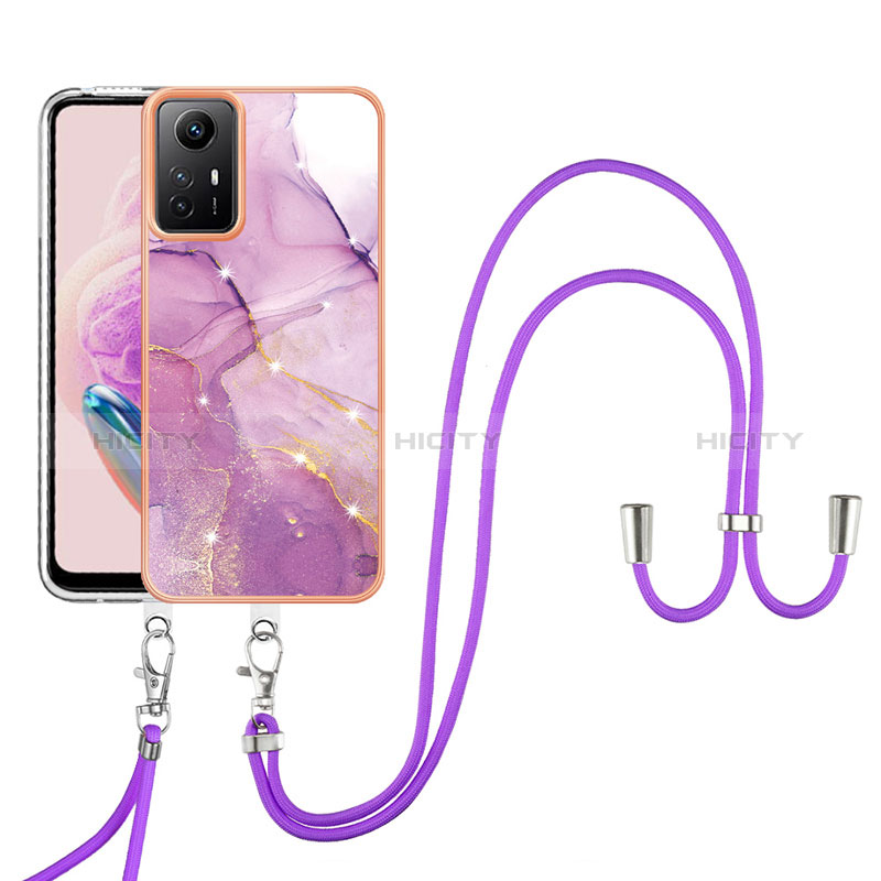 Handyhülle Silikon Hülle Gummi Schutzhülle Flexible Modisch Muster mit Schlüsselband Lanyard YB5 für Xiaomi Redmi Note 12S Helles Lila