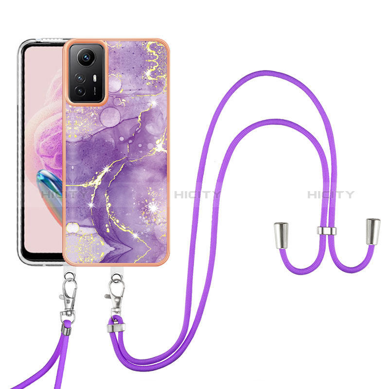 Handyhülle Silikon Hülle Gummi Schutzhülle Flexible Modisch Muster mit Schlüsselband Lanyard YB5 für Xiaomi Redmi Note 12S Violett Plus