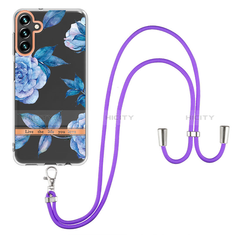 Handyhülle Silikon Hülle Gummi Schutzhülle Flexible Modisch Muster mit Schlüsselband Lanyard YB6 für Samsung Galaxy A34 5G