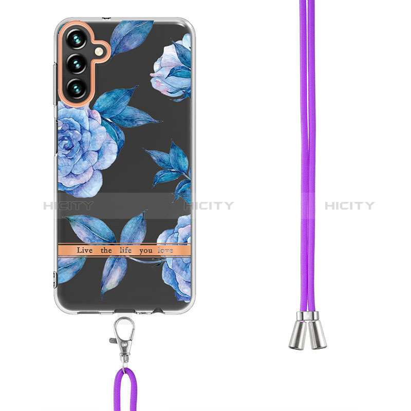 Handyhülle Silikon Hülle Gummi Schutzhülle Flexible Modisch Muster mit Schlüsselband Lanyard YB6 für Samsung Galaxy A34 5G