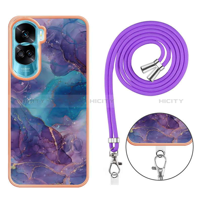 Handyhülle Silikon Hülle Gummi Schutzhülle Flexible Modisch Muster mit Schlüsselband Lanyard YB7 für Huawei Honor 90 Lite 5G groß