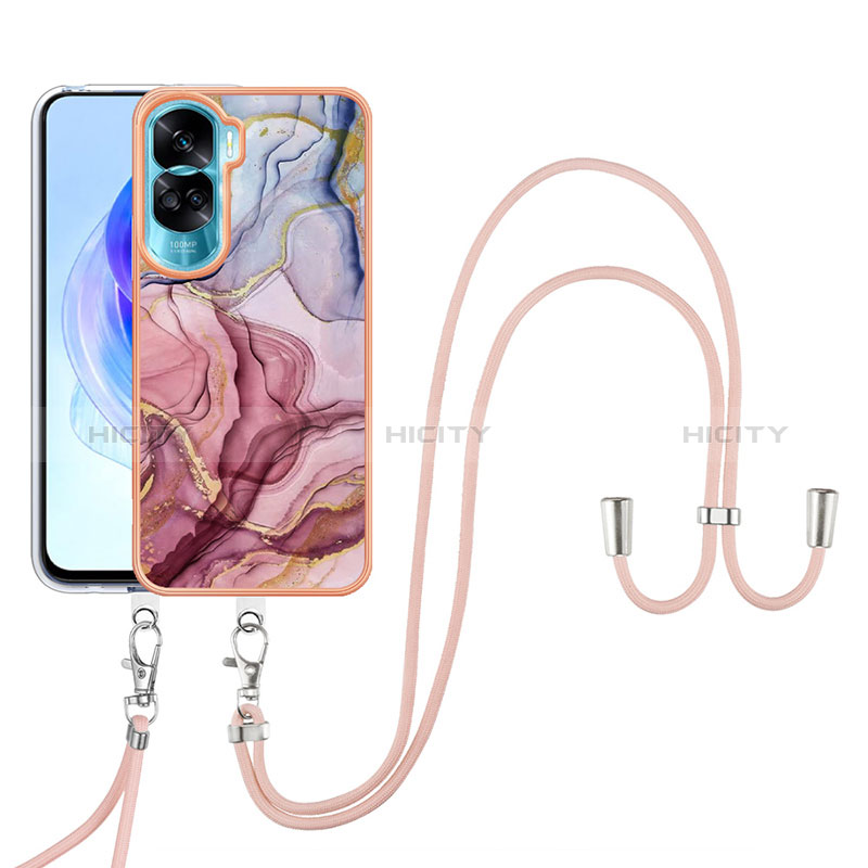 Handyhülle Silikon Hülle Gummi Schutzhülle Flexible Modisch Muster mit Schlüsselband Lanyard YB7 für Huawei Honor 90 Lite 5G groß