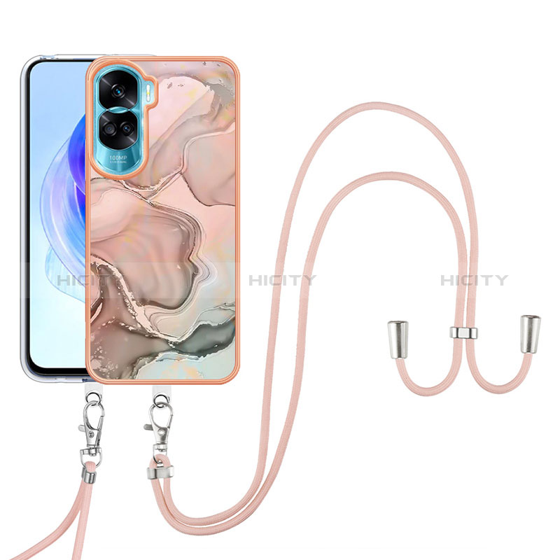 Handyhülle Silikon Hülle Gummi Schutzhülle Flexible Modisch Muster mit Schlüsselband Lanyard YB7 für Huawei Honor 90 Lite 5G