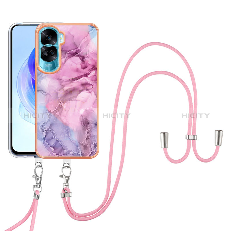 Handyhülle Silikon Hülle Gummi Schutzhülle Flexible Modisch Muster mit Schlüsselband Lanyard YB7 für Huawei Honor 90 Lite 5G