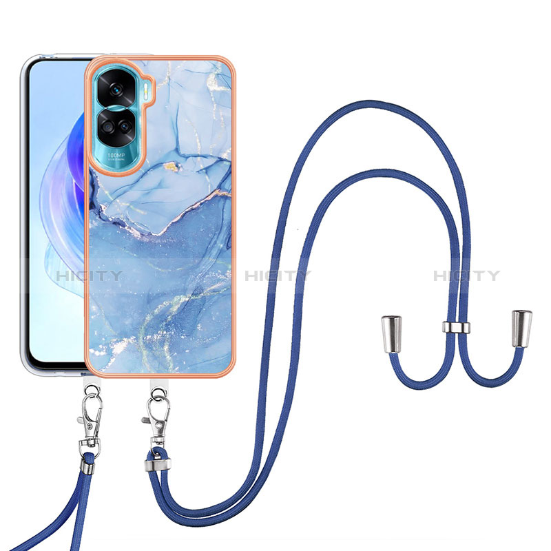 Handyhülle Silikon Hülle Gummi Schutzhülle Flexible Modisch Muster mit Schlüsselband Lanyard YB7 für Huawei Honor 90 Lite 5G