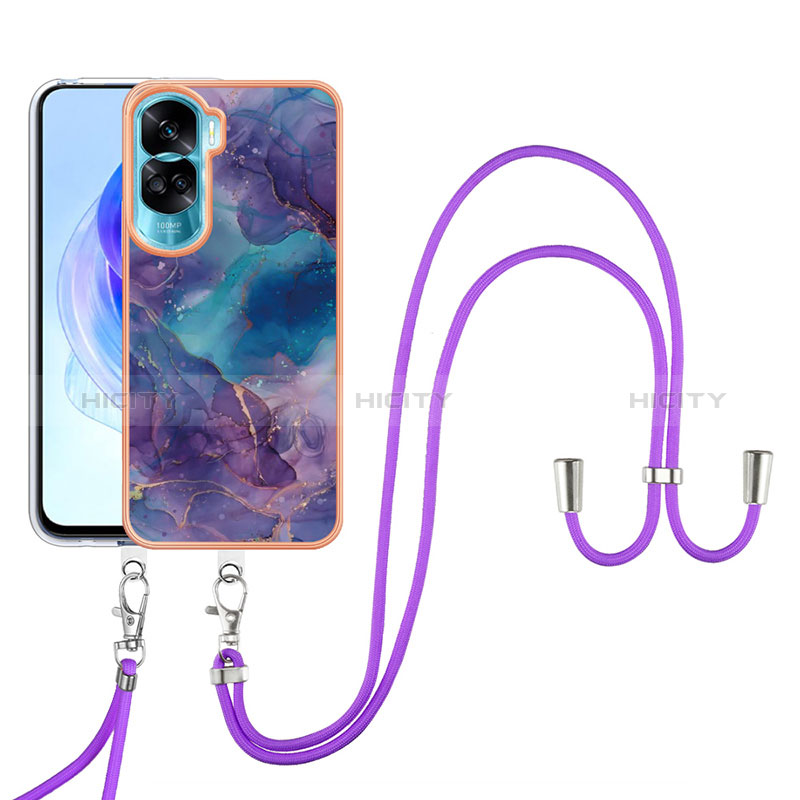 Handyhülle Silikon Hülle Gummi Schutzhülle Flexible Modisch Muster mit Schlüsselband Lanyard YB7 für Huawei Honor 90 Lite 5G