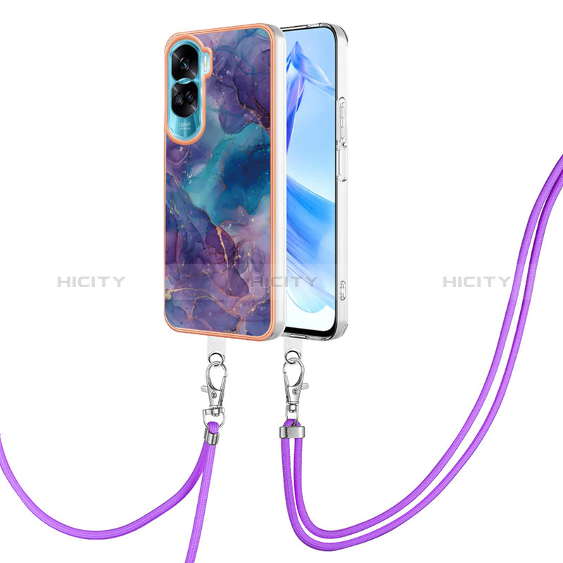 Handyhülle Silikon Hülle Gummi Schutzhülle Flexible Modisch Muster mit Schlüsselband Lanyard YB7 für Huawei Honor 90 Lite 5G groß