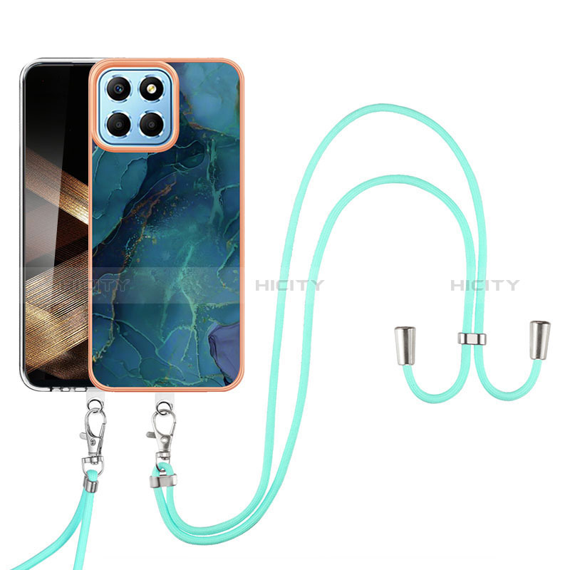 Handyhülle Silikon Hülle Gummi Schutzhülle Flexible Modisch Muster mit Schlüsselband Lanyard YB7 für Huawei Honor X8b Grün