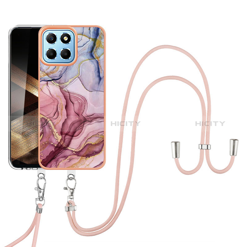 Handyhülle Silikon Hülle Gummi Schutzhülle Flexible Modisch Muster mit Schlüsselband Lanyard YB7 für Huawei Honor X8b Helles Lila Plus