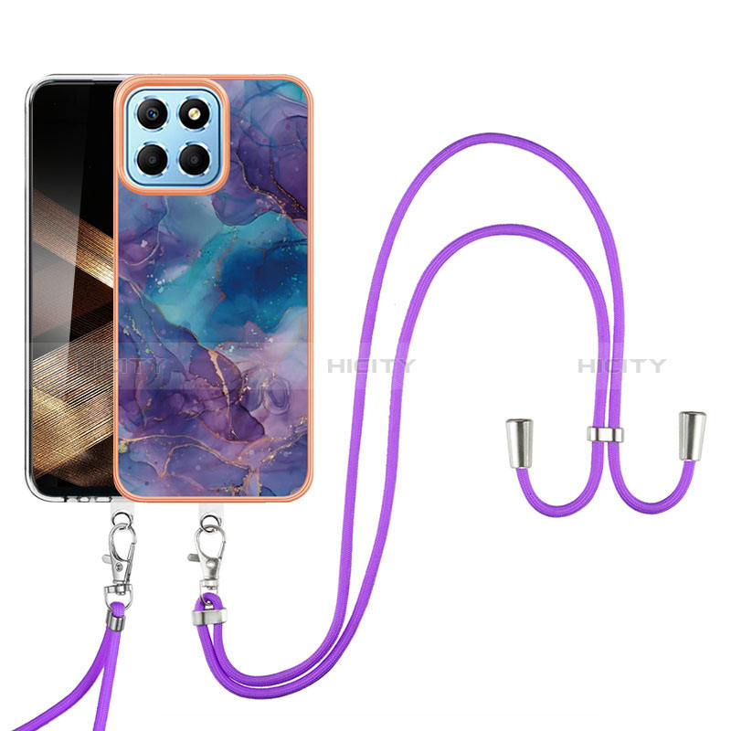 Handyhülle Silikon Hülle Gummi Schutzhülle Flexible Modisch Muster mit Schlüsselband Lanyard YB7 für Huawei Honor X8b Violett