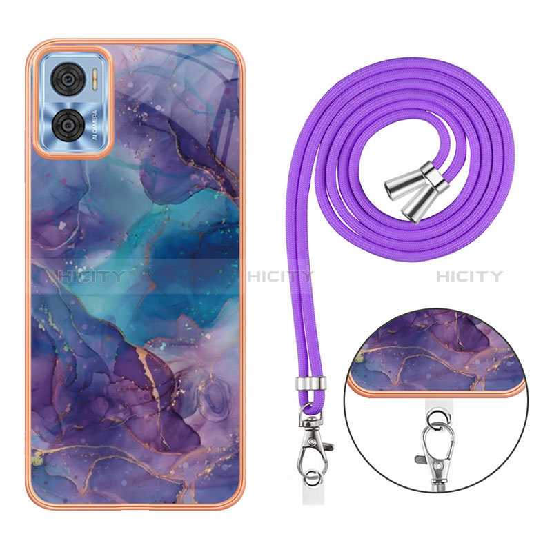 Handyhülle Silikon Hülle Gummi Schutzhülle Flexible Modisch Muster mit Schlüsselband Lanyard YB7 für Motorola Moto E22i groß