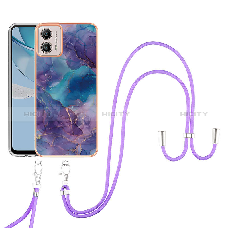 Handyhülle Silikon Hülle Gummi Schutzhülle Flexible Modisch Muster mit Schlüsselband Lanyard YB7 für Motorola Moto G53 5G Violett Plus