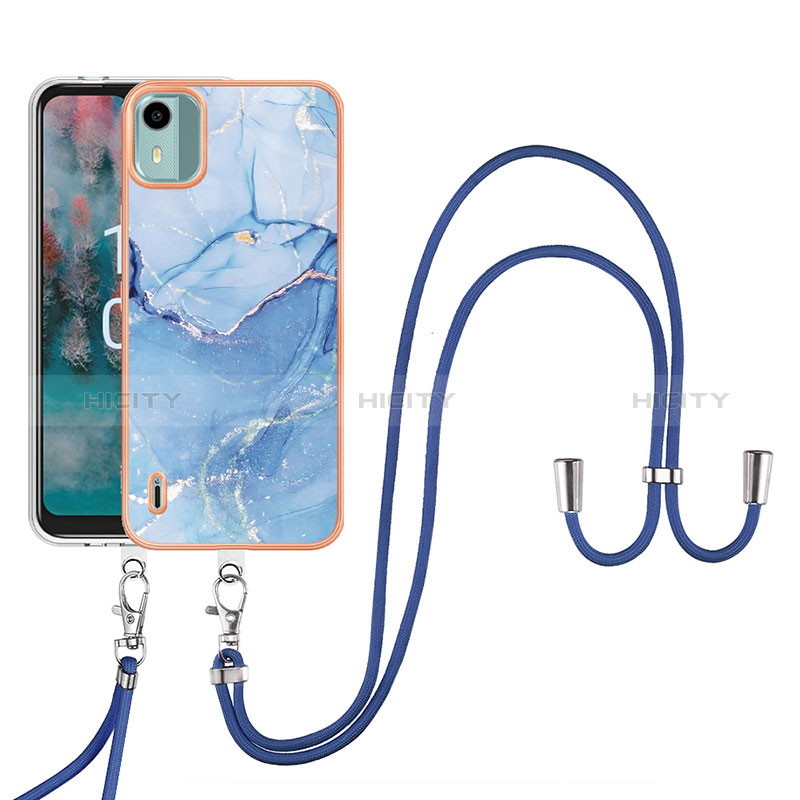 Handyhülle Silikon Hülle Gummi Schutzhülle Flexible Modisch Muster mit Schlüsselband Lanyard YB7 für Nokia C12 Blau