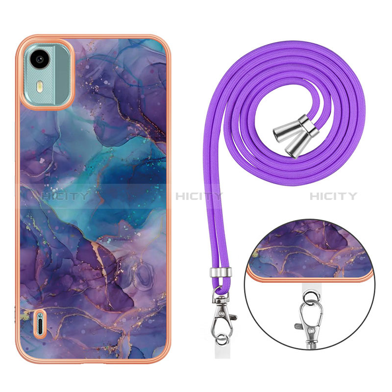 Handyhülle Silikon Hülle Gummi Schutzhülle Flexible Modisch Muster mit Schlüsselband Lanyard YB7 für Nokia C12 Pro groß